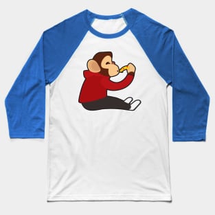 Monkey with Piece of Pizza Baseball T-Shirt